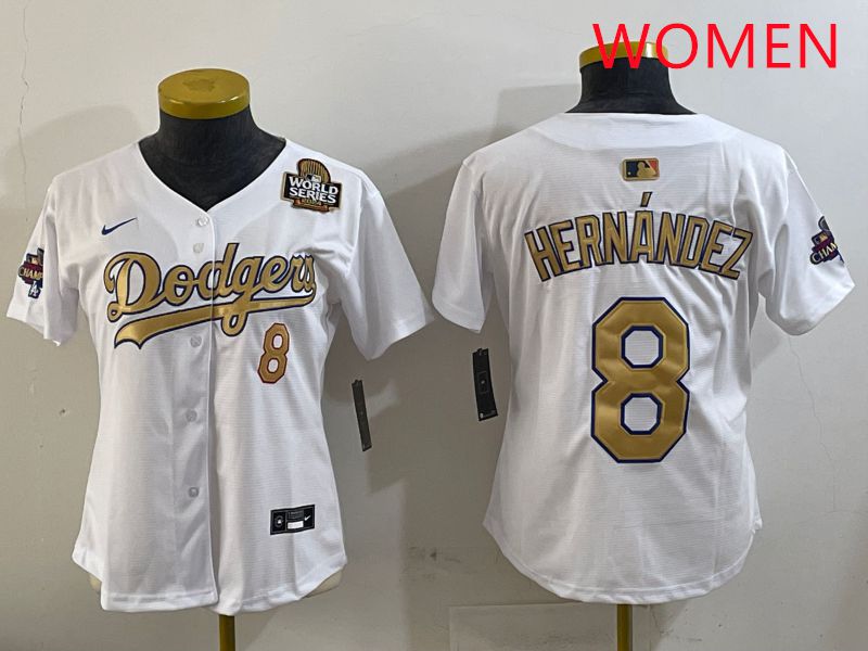 Women Los Angeles Dodgers #8 Hernandez White Gold Game Nike 2025 MLB Jersey style 4296